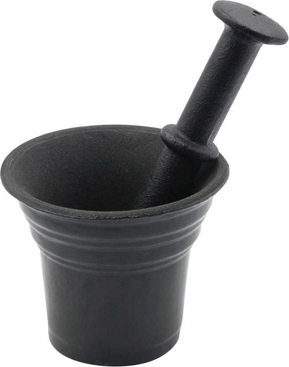 Kinghoff gietijzeren vijzel met stamper – zwart, Ø 10,5 x 9,3 cm