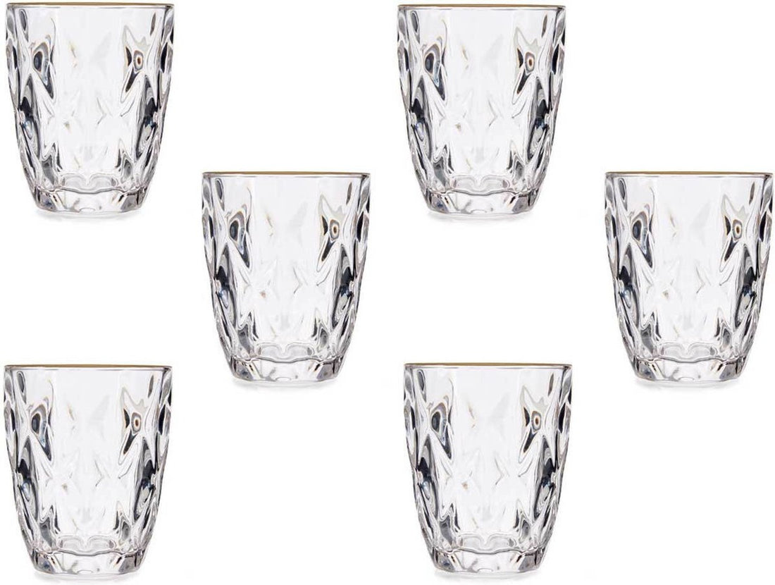 Waterglazen/drinkglazen - kristal look - gouden rand - 270 ml
