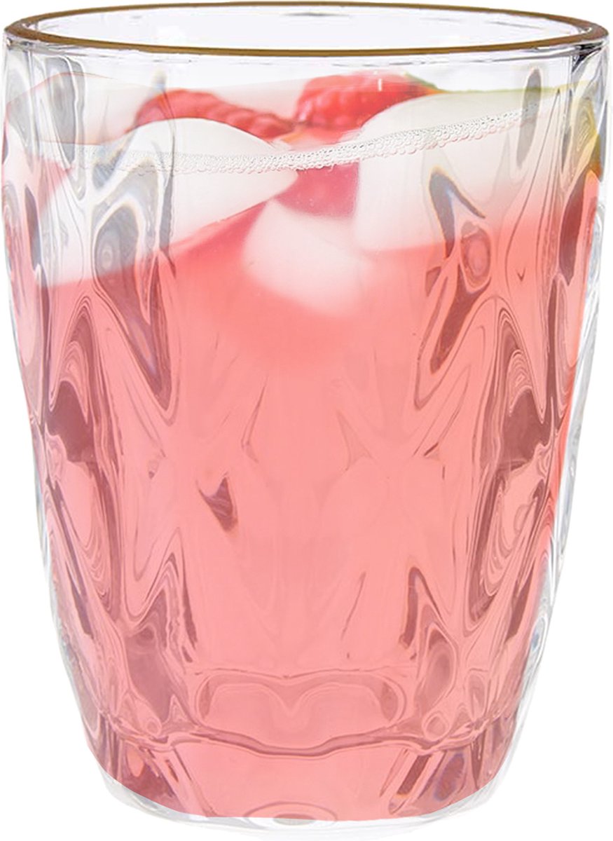 Waterglazen/drinkglazen - kristal look - gouden rand - 270 ml