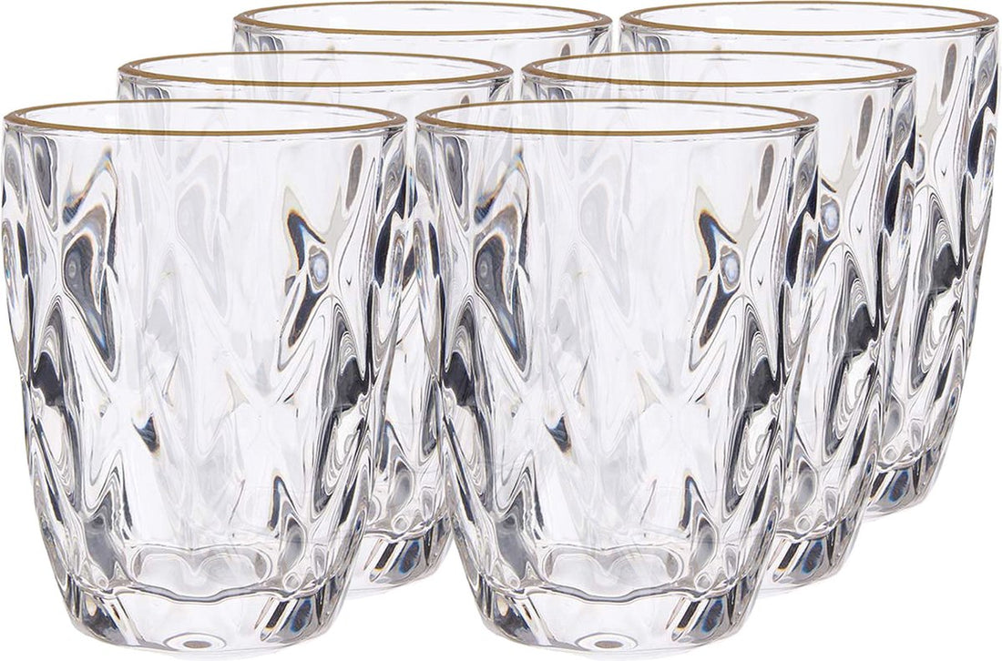 Waterglazen/drinkglazen - kristal look - gouden rand - 270 ml