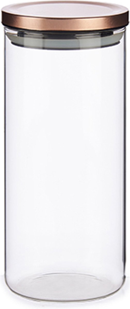 Glazen luxe keuken voorraadpot/voorraadbus 1380 ml- rose goud - 10 x 23 cm