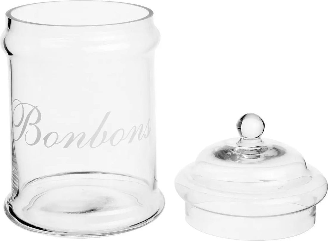 Secret de Gourmet glazen snoeppot met deksel – 2 liter, opschrift Bonbons – foto 3