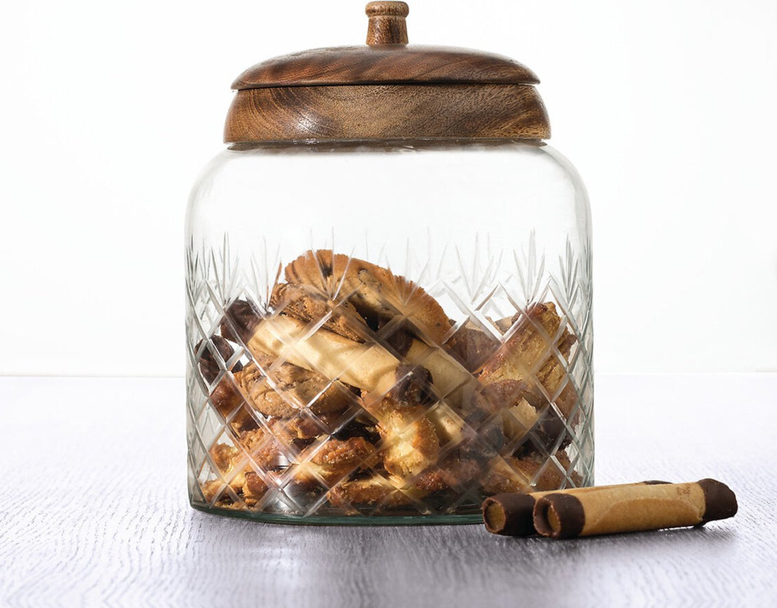 Glass storage jars with wooden lid