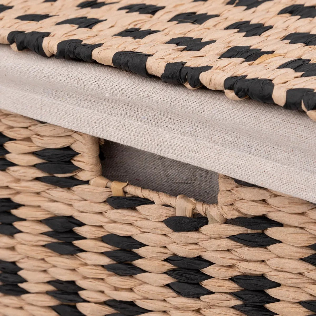 Wäschekorb geflochtenes Schilf – beige/schwarz – 40 Liter