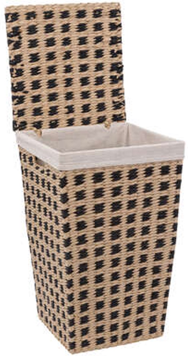 Wäschekorb geflochtenes Schilf – beige/schwarz – 40 Liter