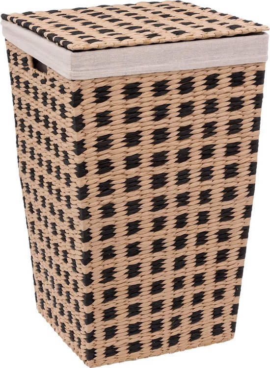 Wäschekorb geflochtenes Schilf – beige/schwarz – 40 Liter