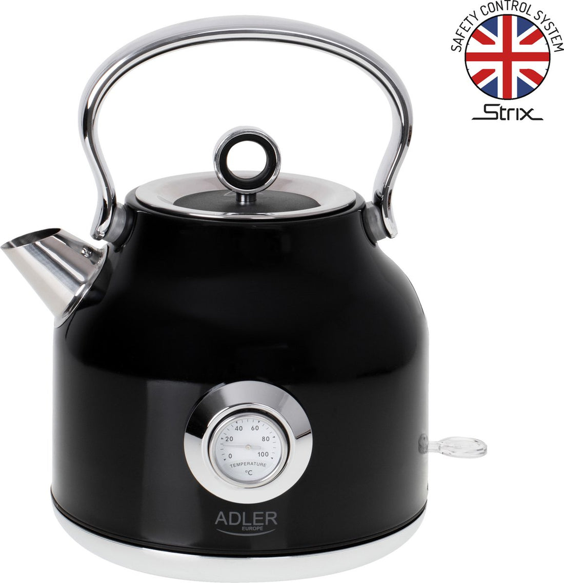 Electric kettle with thermometer - black - 1.7 liters - metal