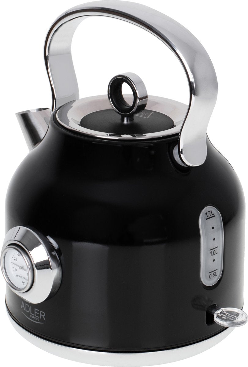 Electric kettle with thermometer - black - 1.7 liters - metal