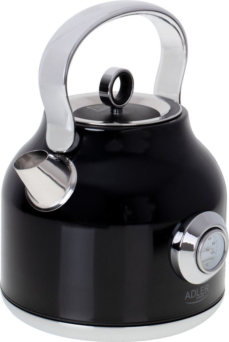Electric kettle with thermometer - black - 1.7 liters - metal