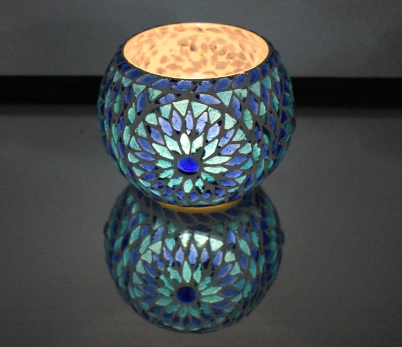 Waxinehouder mozaiek Blauw-Turqoise TD Large