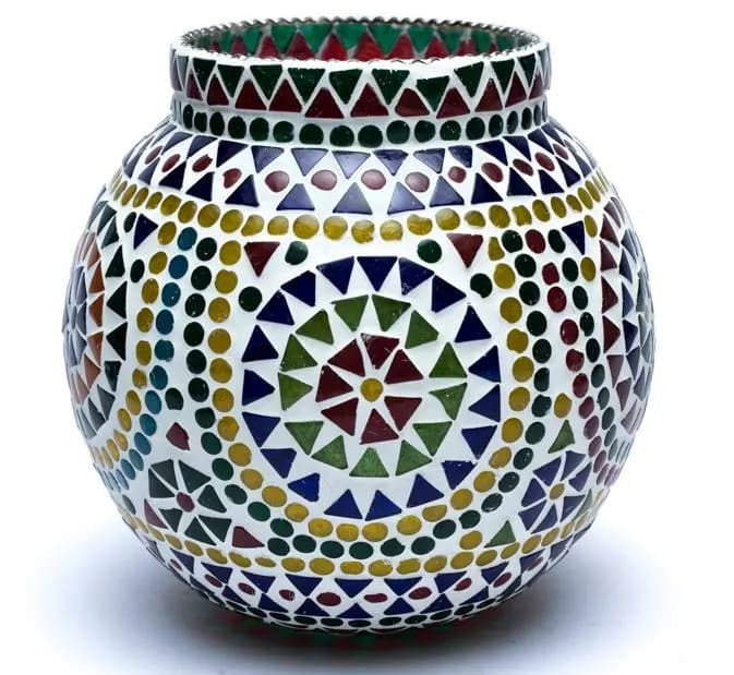 Mozaïek theelichthouder multicolour – kaarshouder van glas, Ø 18 cm