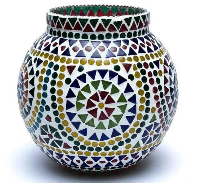 Mozaïek theelichthouder multicolour – kaarshouder van glas, Ø 18 cm