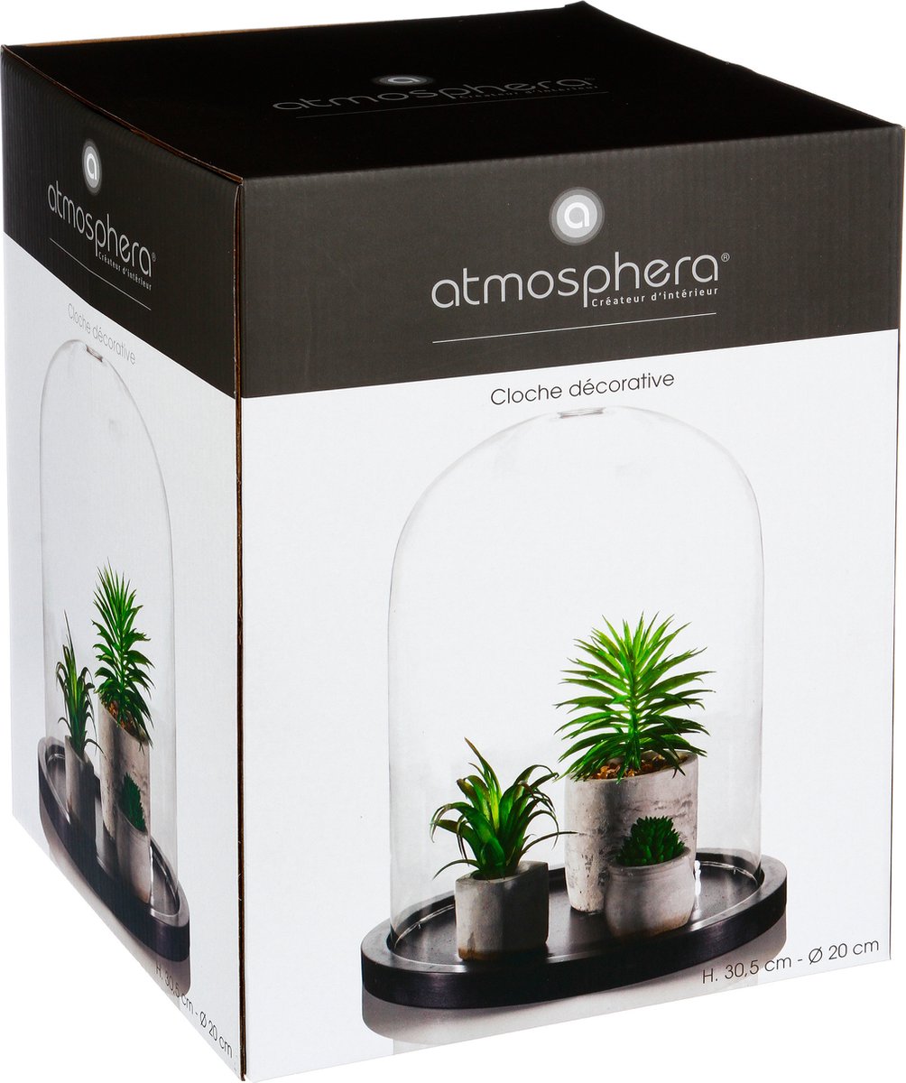 Atmosphera Home cloche en verre avec plateau en bois