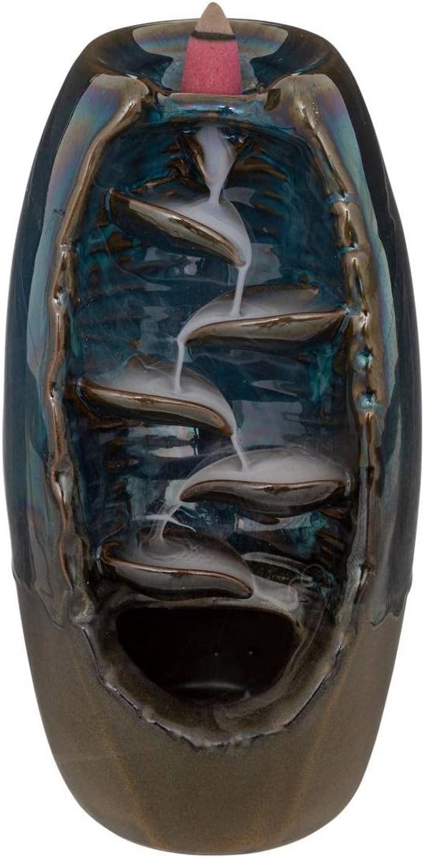Incense Fountain - Dark Blue - 20 x 11 cm - Incense Burner for Sticks and Cones - Ceramic