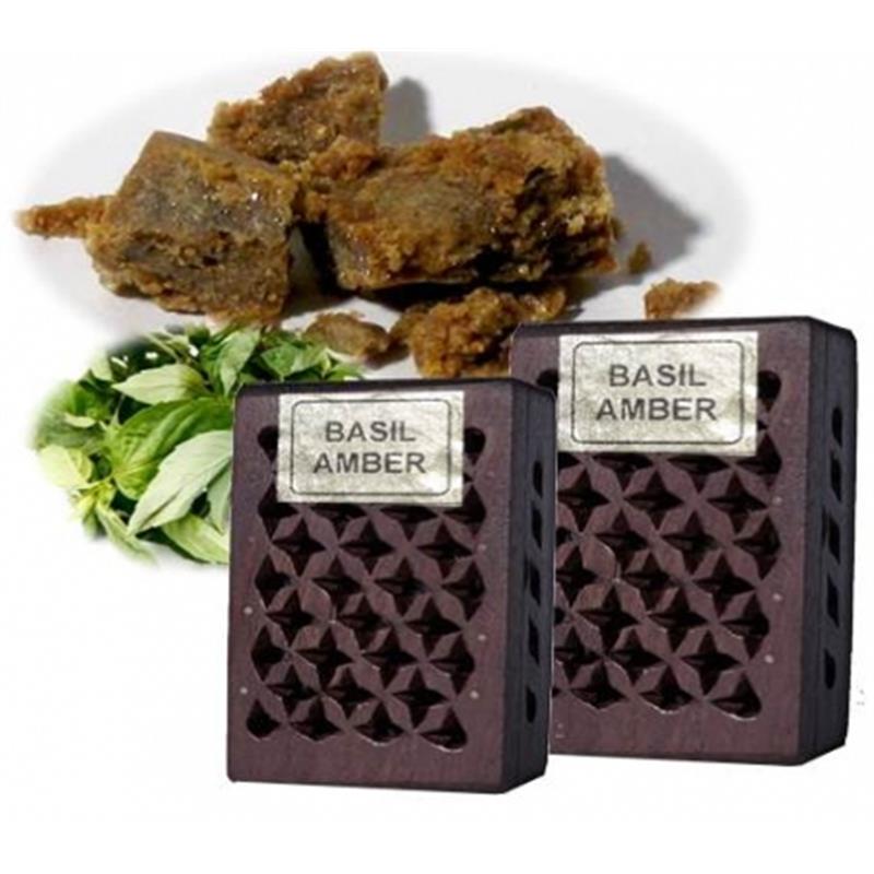 Résine d'encens Basilic/Ambre dans une boîte en bois