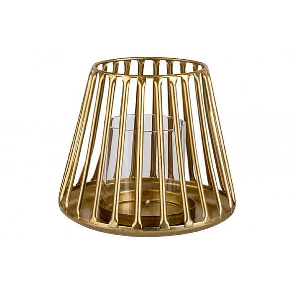Windlicht goud van metaal – gouden waxinelichthouder, 14,5 x 14,5 x 12,5 cm