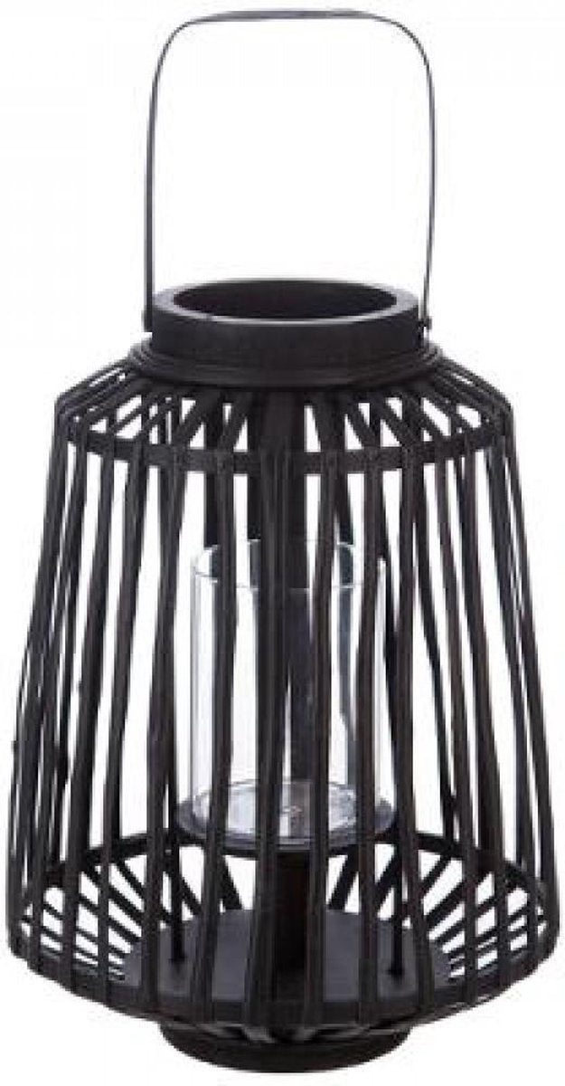 Windlicht - Laterne - Rattan - schwarz - Höhe 40 cm