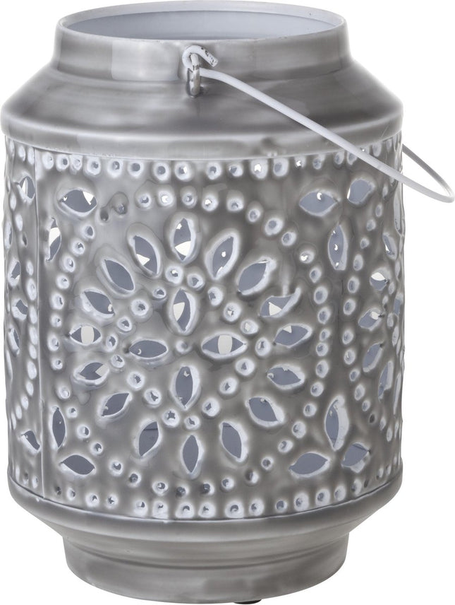 Cosy & Trendy windlicht van metaal – grijs met motieven, 18 x 18 x 24 cm