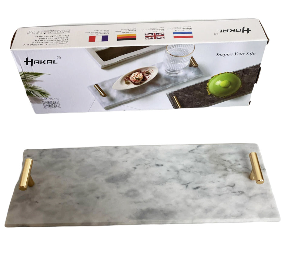 Marmeren dienblad met goudkleurige handvatten – 40 x 14 cm, zwart of wit – foto 4