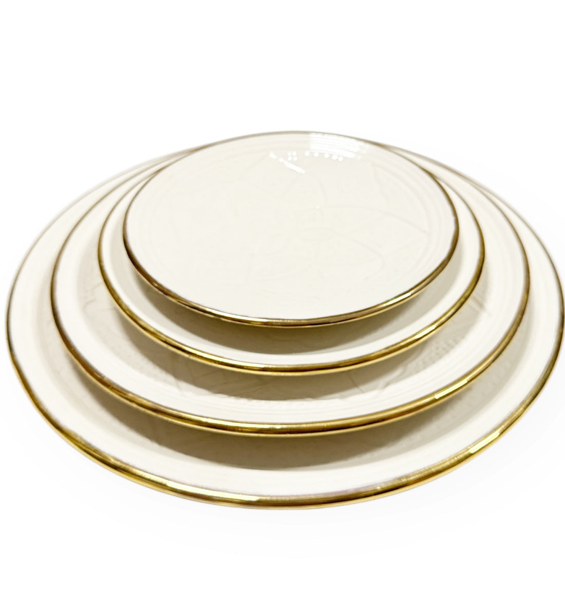 Marokkaans plat bord Empreinte – wit met 12 karaat gouden rand, Ø 17 tot 30 cm – foto 17