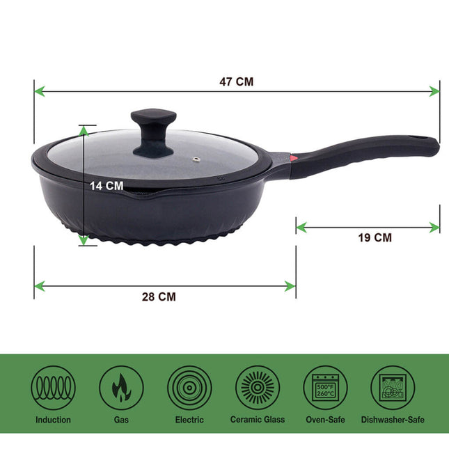 Hakal 3 in 1 pan 28 cm met deksel – wok, hapjespan en diepe koekenpan – foto 2