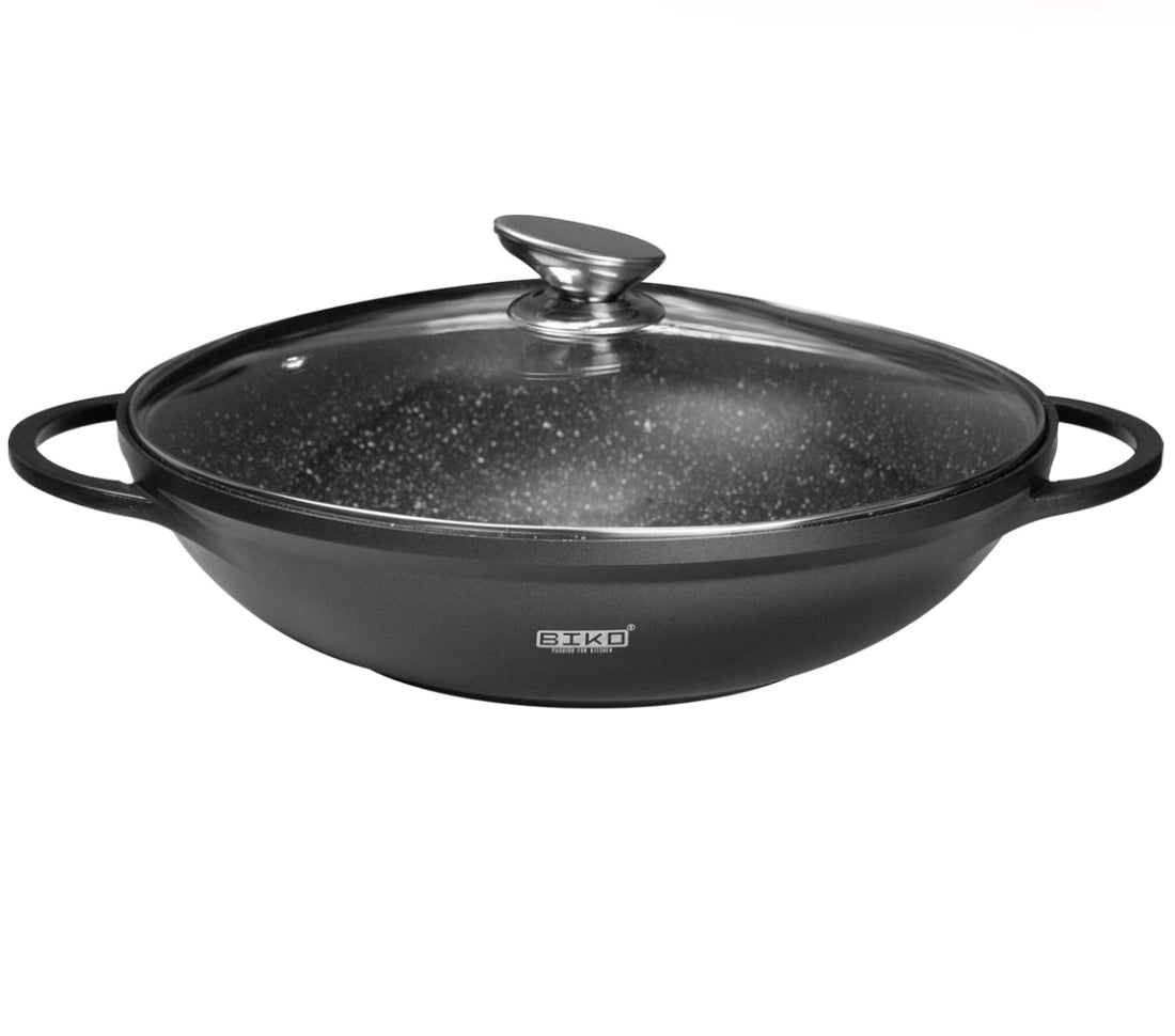 Wokpan Ø 40 cm - Marmeren coating - Glazen deksel
