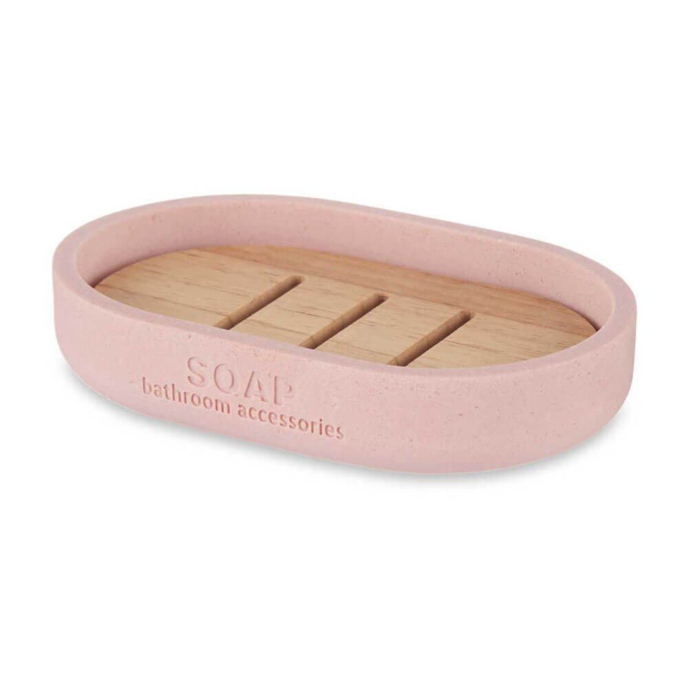 Soap Dish Pink – Resin & Bamboo – 12.5 cm