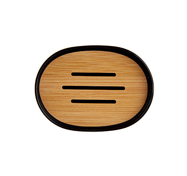 Porte-savon noir avec couvercle en bambou