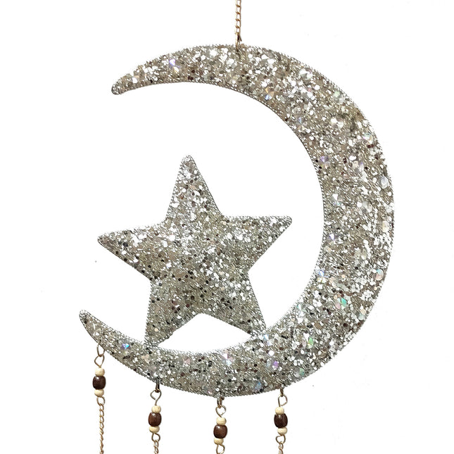 Silver Metal Moon and Star Mobile Hanging