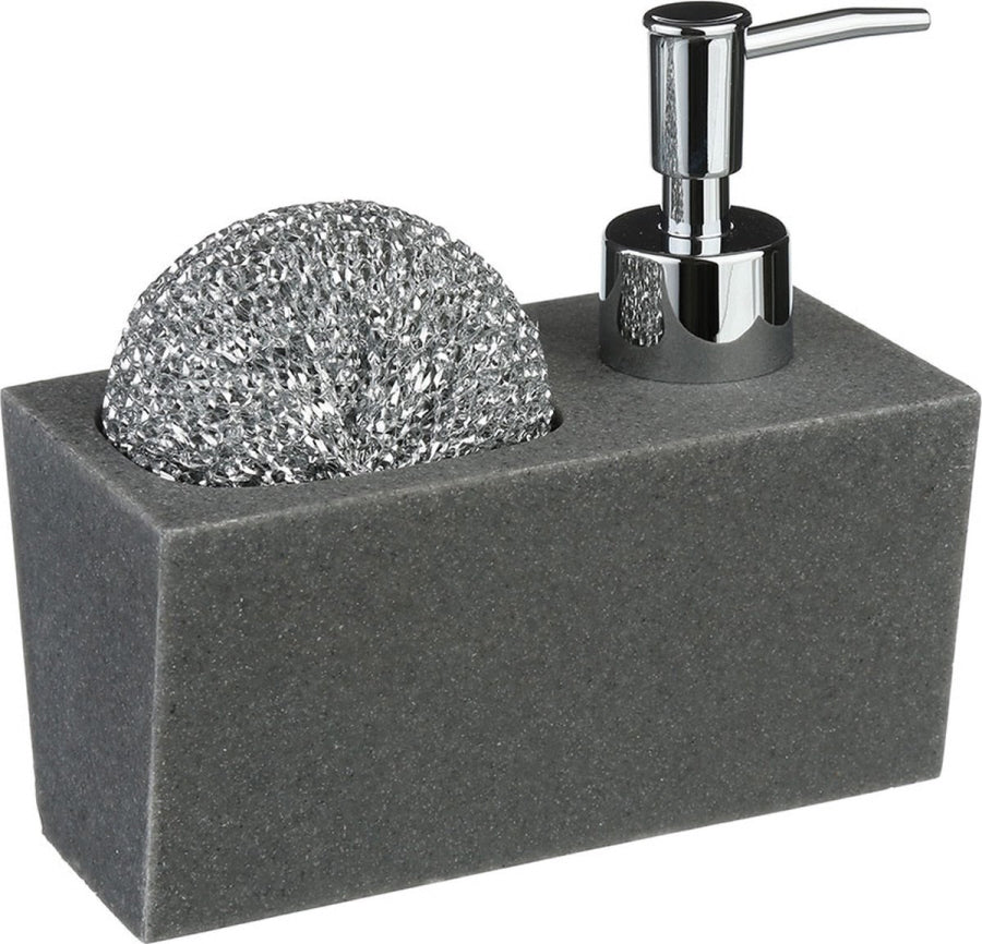 Distributeur de savon en pierre naturelle avec porte-éponge - Gris