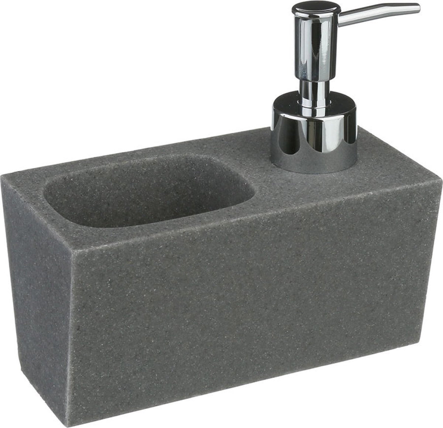 Distributeur de savon en pierre naturelle avec porte-éponge - Gris