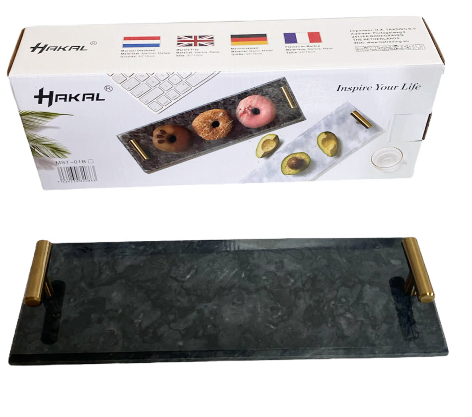 Marmeren dienblad met goudkleurige handvatten – 40 x 14 cm, zwart of wit – foto 3