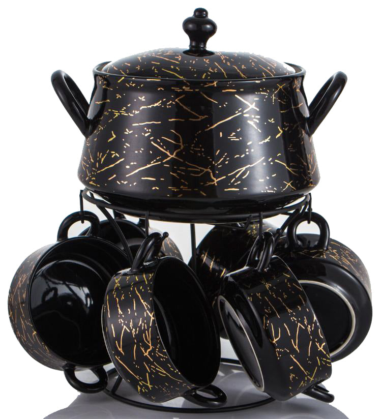 Soup tureen black - Soup set porcelain Marble