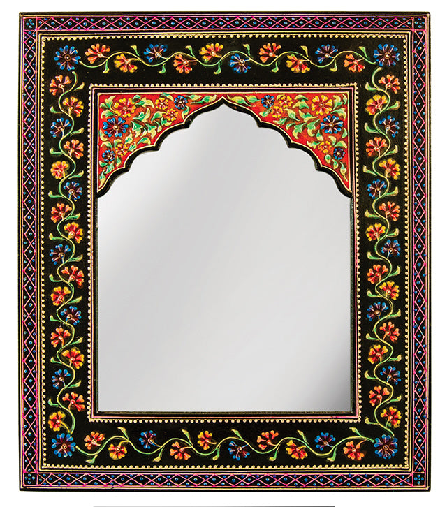 Black hand-painted floral wall mirror